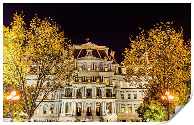 Old Executive Office Building Night Washington DC Print by William Perry