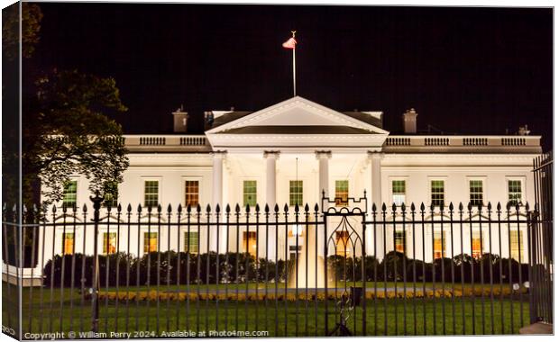 White House Night Pennsylvania Ave Washington DC Canvas Print by William Perry