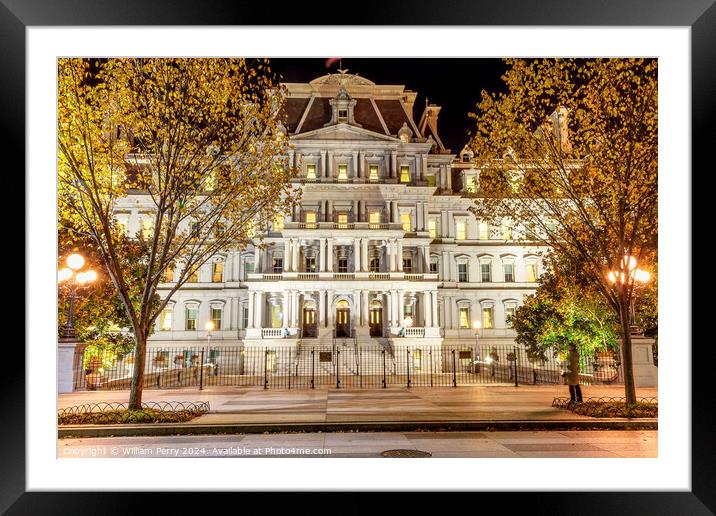 Old Executive Office Building Night Washington DC Framed Mounted Print by William Perry