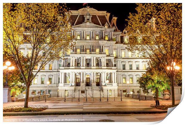 Old Executive Office Building Night Washington DC Print by William Perry