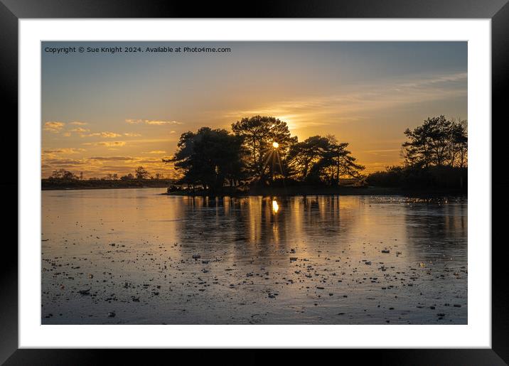 Icy sunset at Hatchet Pond Framed Mounted Print by Sue Knight