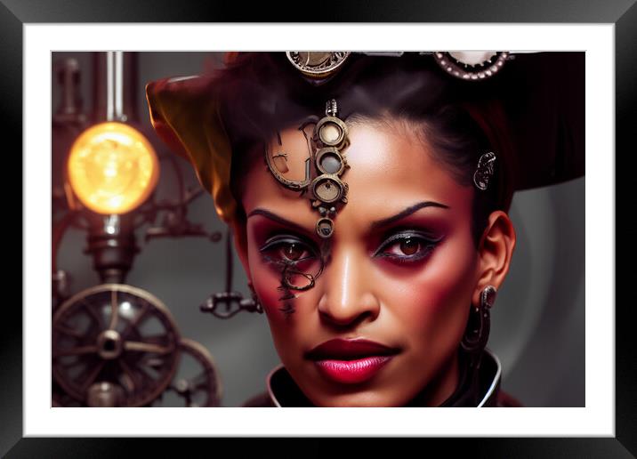 Steampunk Woman Framed Mounted Print by Steve Purnell