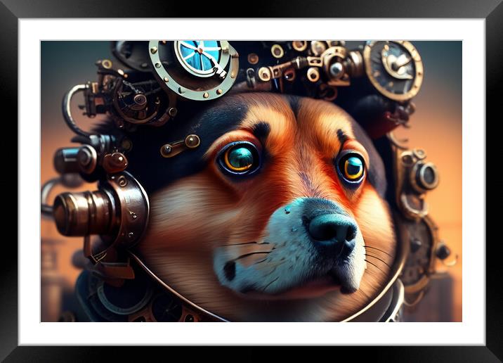 Steampunk Dog Framed Mounted Print by Steve Purnell