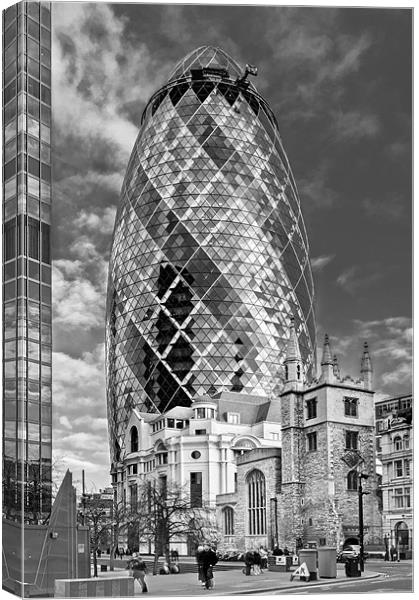 Gherkin and St Andrew's black and white Canvas Print by Gary Eason