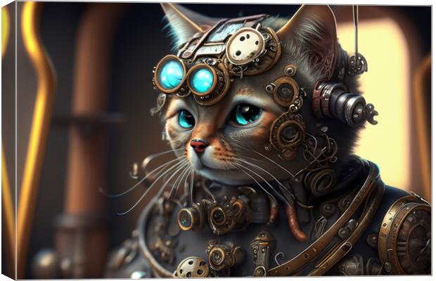 Steampunk Cat Canvas Print by Steve Purnell