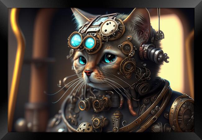 Steampunk Cat Framed Print by Steve Purnell