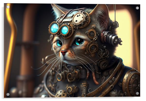 Steampunk Cat Acrylic by Steve Purnell