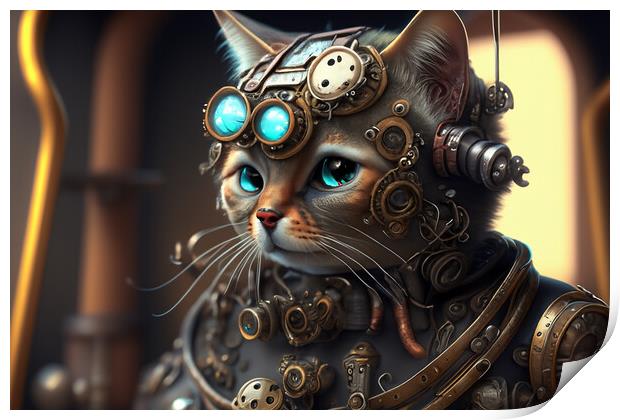 Steampunk Cat Print by Steve Purnell