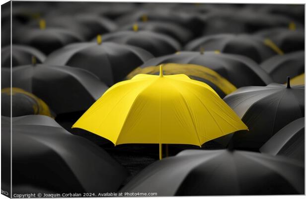 A yellow umbrella stands out from the ordinary crowd. Concept of standing out among many. Canvas Print by Joaquin Corbalan
