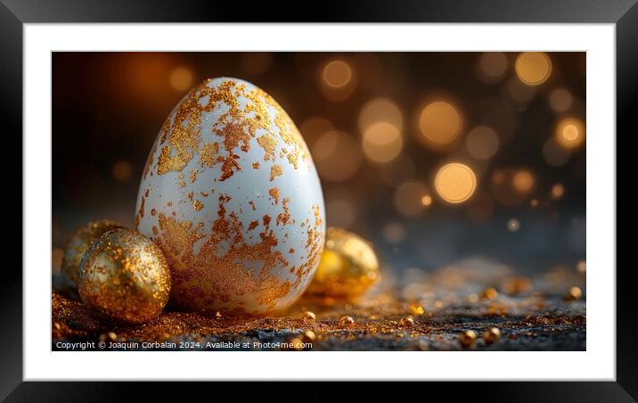 Fancy Easter eggs, decorated with gold paint, in a card embellishment setting, with copy space. Framed Mounted Print by Joaquin Corbalan