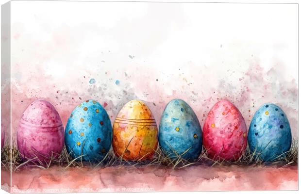 Watercolor drawing of pretty Easter eggs, on thick Canvas Print by Joaquin Corbalan