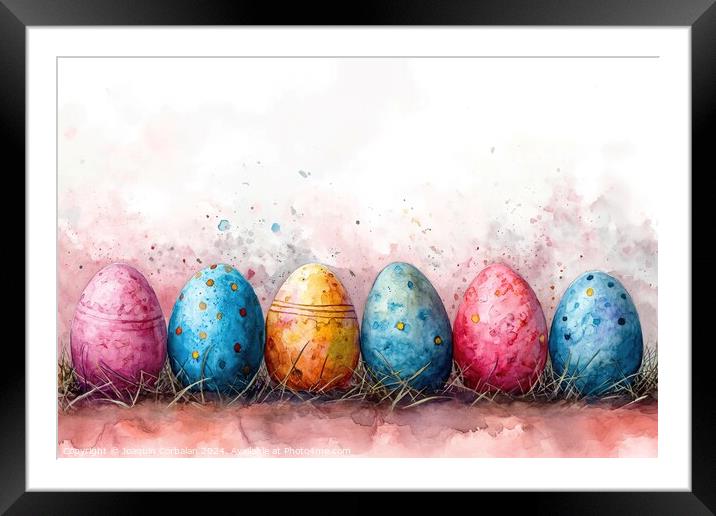Watercolor drawing of pretty Easter eggs, on thick Framed Mounted Print by Joaquin Corbalan