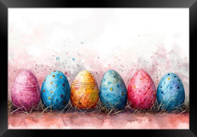 Watercolor drawing of pretty Easter eggs, on thick Framed Print by Joaquin Corbalan