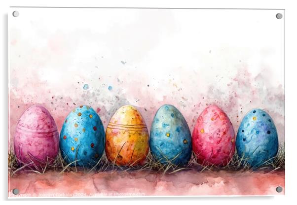 Watercolor drawing of pretty Easter eggs, on thick Acrylic by Joaquin Corbalan