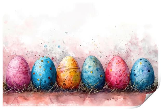 Watercolor drawing of pretty Easter eggs, on thick Print by Joaquin Corbalan