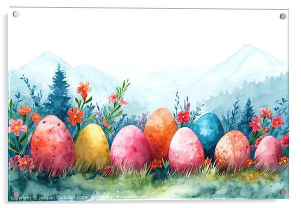 Watercolor drawing of pretty Easter eggs, on thick Acrylic by Joaquin Corbalan