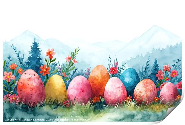 Watercolor drawing of pretty Easter eggs, on thick Print by Joaquin Corbalan
