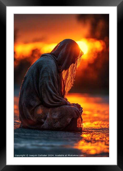 Jesus of Nazareth, in his retreat in the desert meditating. Framed Mounted Print by Joaquin Corbalan