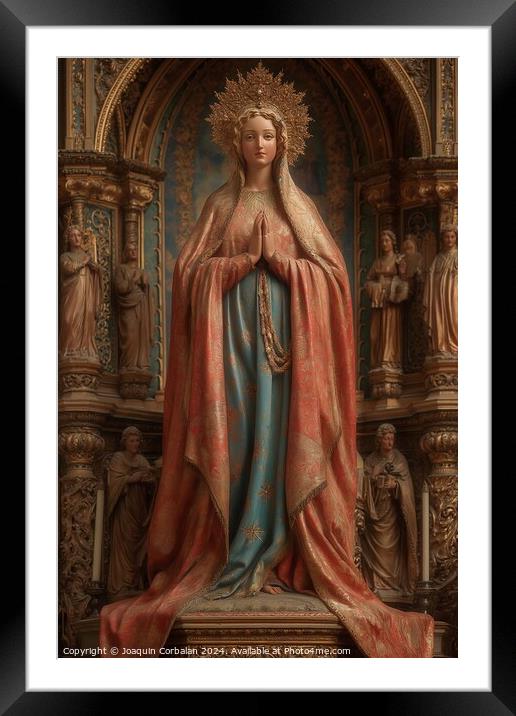 Stature of the Virgin Mary in a prayer pose. Framed Mounted Print by Joaquin Corbalan
