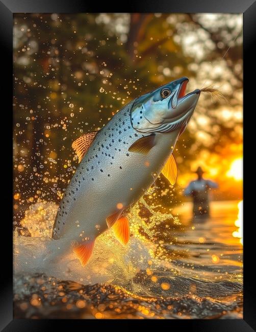 Fly Fishing for Atlantic Salmon Framed Print by T2 