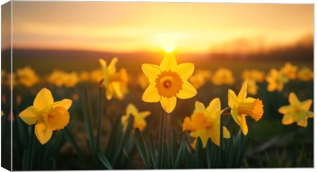Daffodils at Sunrise Canvas Print by T2 
