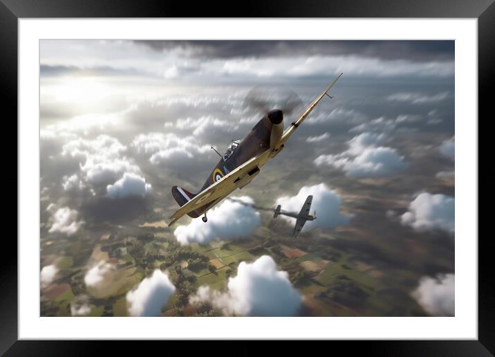 Supermarine Spitfire In The Fight Framed Mounted Print by J Biggadike