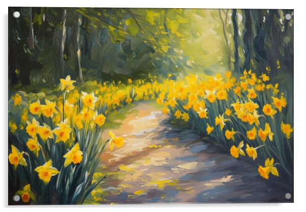 Daffodils Path - Oil Painting Art Acrylic by T2 