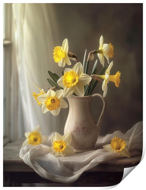 Daffodils in a Jug Print by T2 