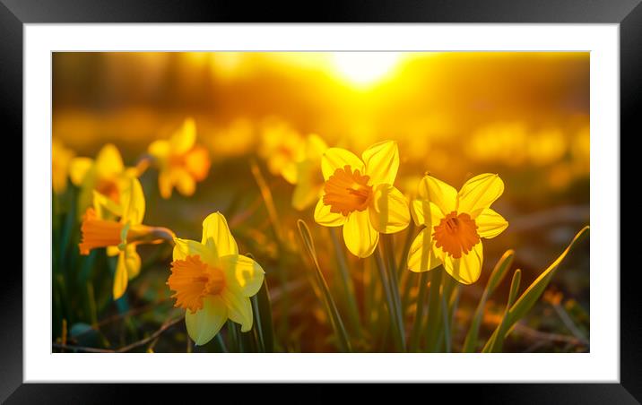 Daffodils at Sunrise Framed Mounted Print by T2 