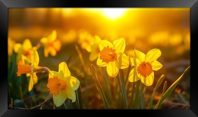 Daffodils at Sunrise Framed Print by T2 