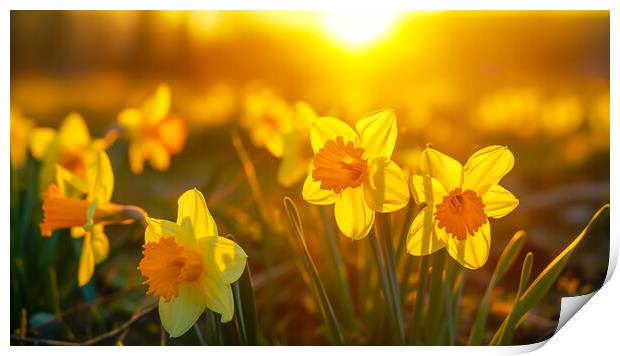 Daffodils at Sunrise Print by T2 