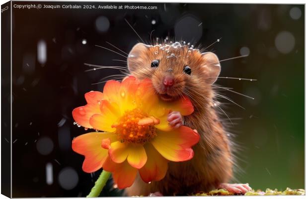 A little fat field mouse nibbles on a flower. Canvas Print by Joaquin Corbalan