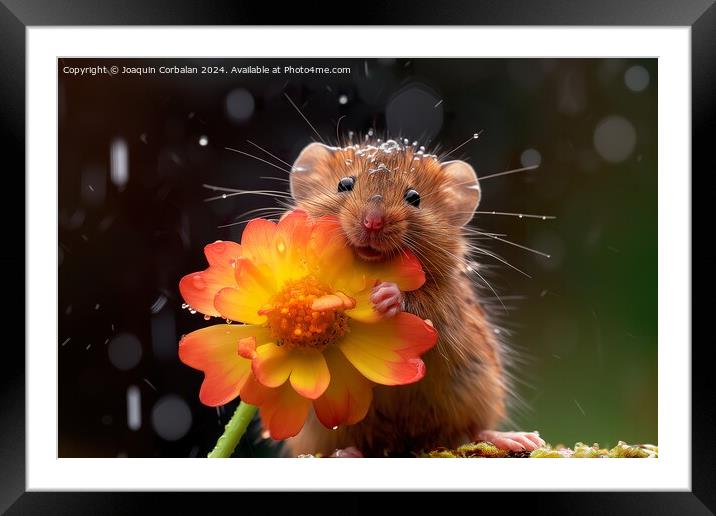 A little fat field mouse nibbles on a flower. Framed Mounted Print by Joaquin Corbalan