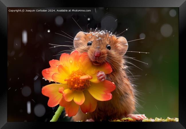 A little fat field mouse nibbles on a flower. Framed Print by Joaquin Corbalan