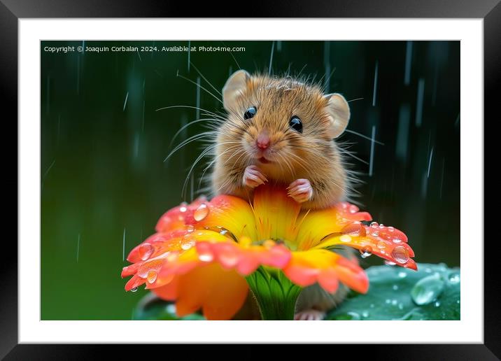 A rodent, like a little mouse, on a flower cooling Framed Mounted Print by Joaquin Corbalan