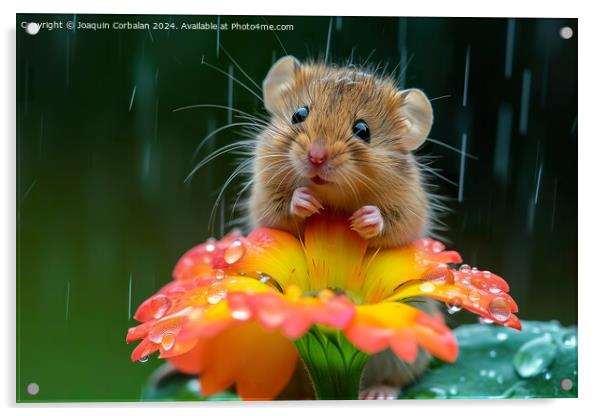 A rodent, like a little mouse, on a flower cooling Acrylic by Joaquin Corbalan