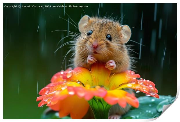 A rodent, like a little mouse, on a flower cooling Print by Joaquin Corbalan