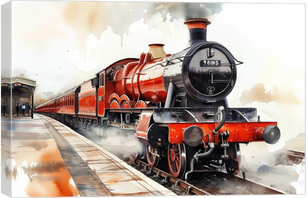 Red Steam Train Watercolour Canvas Print by T2 