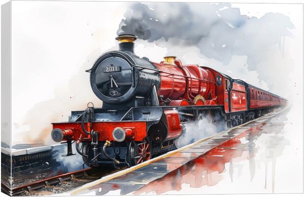 Red Steam Train Watercolour Canvas Print by T2 
