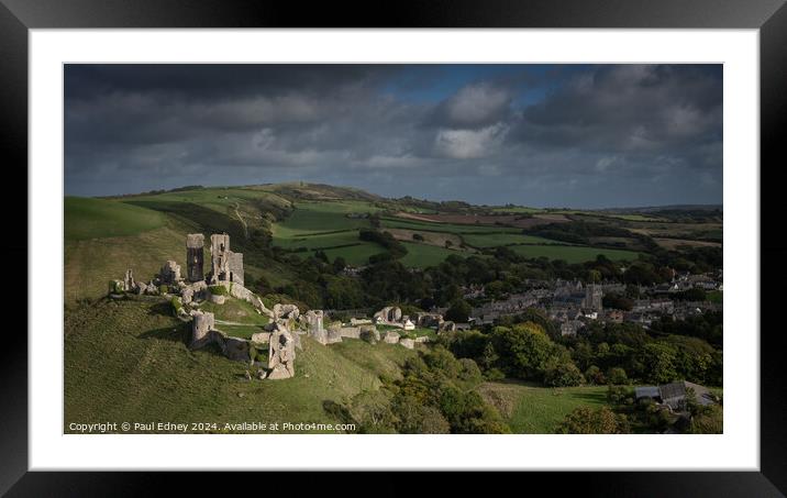 Corfe Castle from West Hill, Dorset, UK Framed Mounted Print by Paul Edney