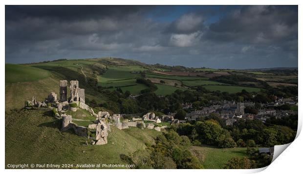 Corfe Castle from West Hill, Dorset, UK Print by Paul Edney