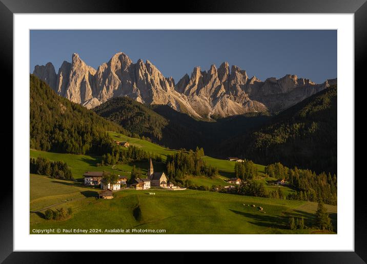 Church of Santa Maddelena, The Dolomites, Italy Framed Mounted Print by Paul Edney