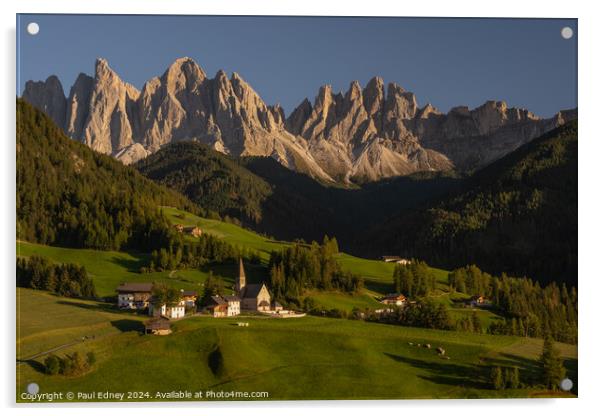 Church of Santa Maddelena, The Dolomites, Italy Acrylic by Paul Edney