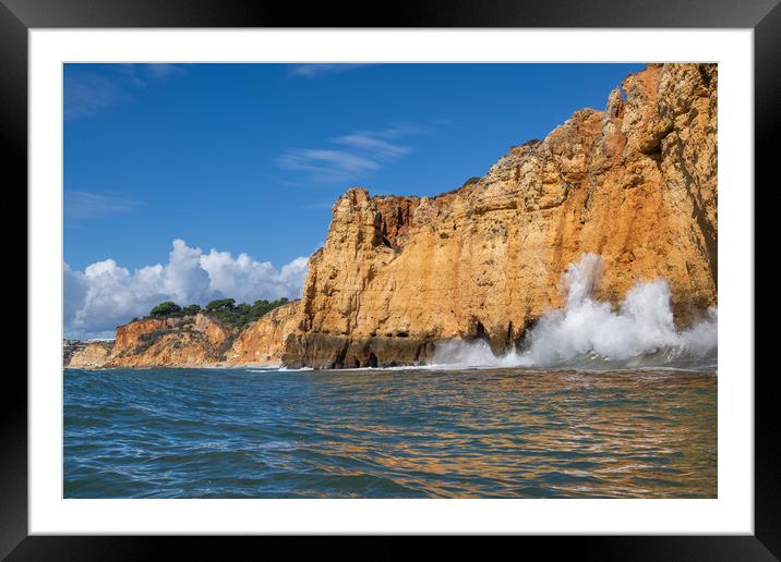 Ocean Waves Crashing Against Cliff In Algarve, Portugal Framed Mounted Print by Artur Bogacki