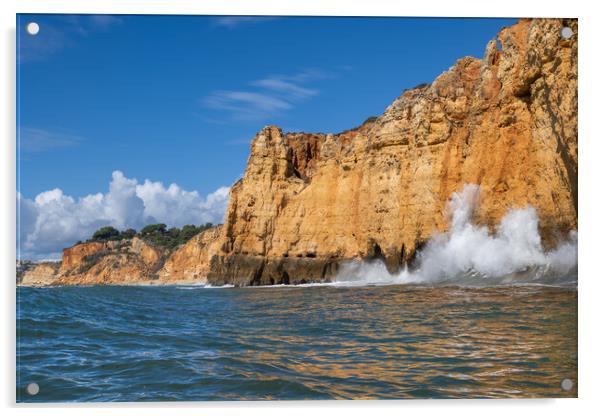 Ocean Waves Crashing Against Cliff In Algarve, Portugal Acrylic by Artur Bogacki