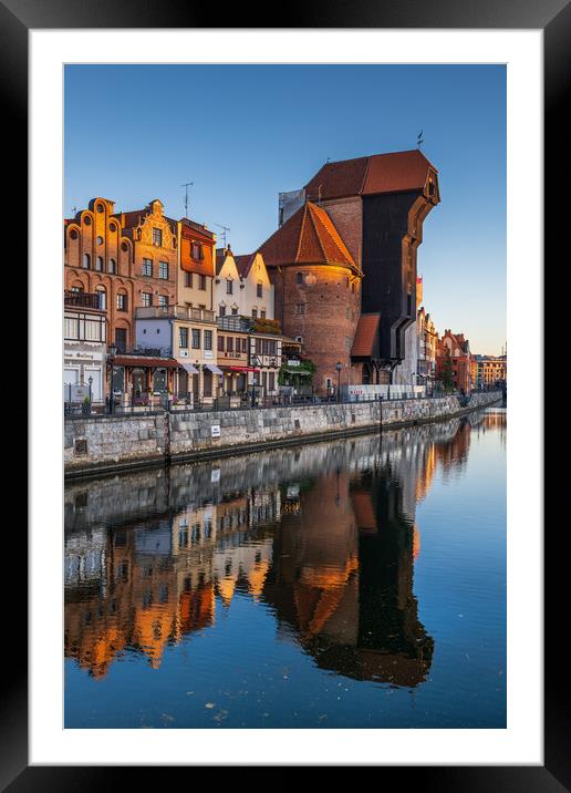 Crane in Old Town of Gdansk at Sunrise Framed Mounted Print by Artur Bogacki
