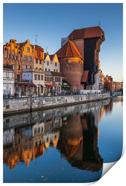 Crane in Old Town of Gdansk at Sunrise Print by Artur Bogacki