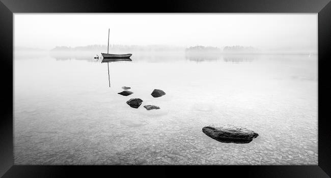Sailing boat on Windermere in the mist Framed Print by Julian Carnell