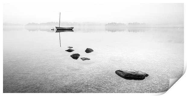 Sailing boat on Windermere in the mist Print by Julian Carnell