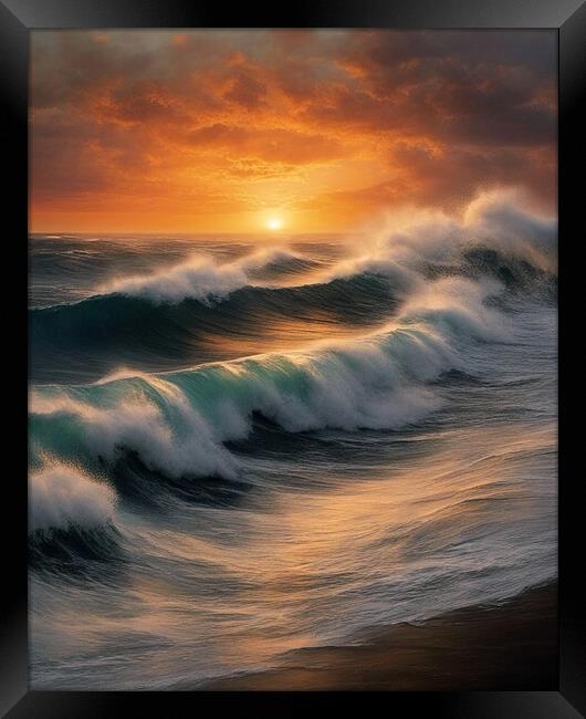 Sunset Over Waves Framed Print by Anne Macdonald